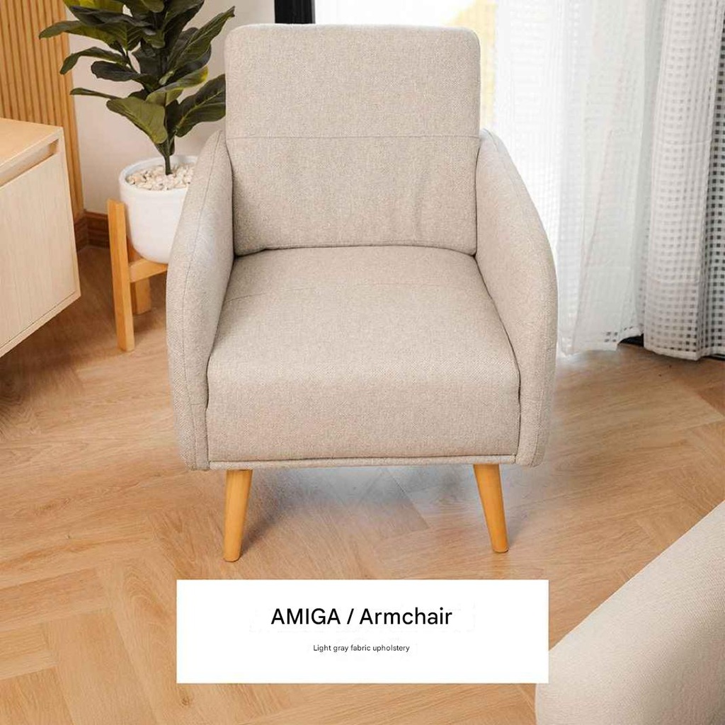 Amiga Arm Chair - Birch Natural Wood - Light Gray