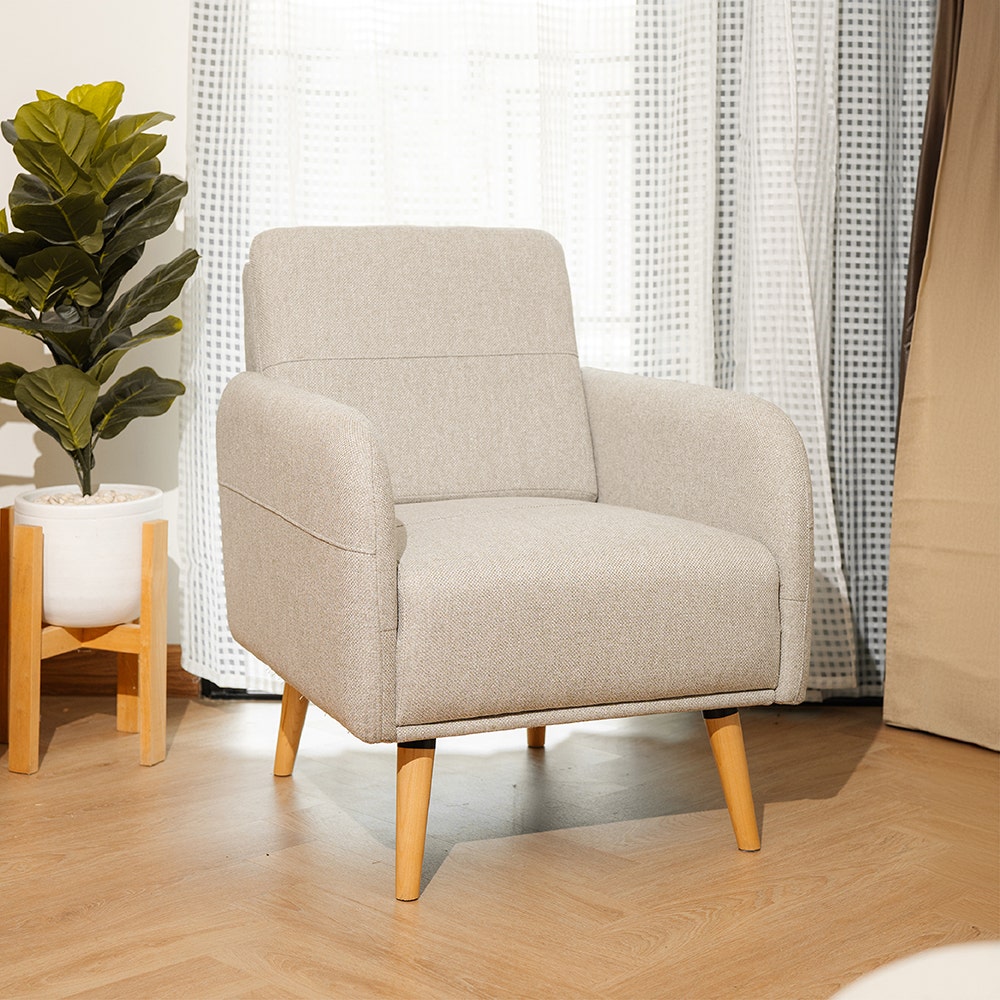Amiga Arm Chair - Birch Natural Wood - Light Gray