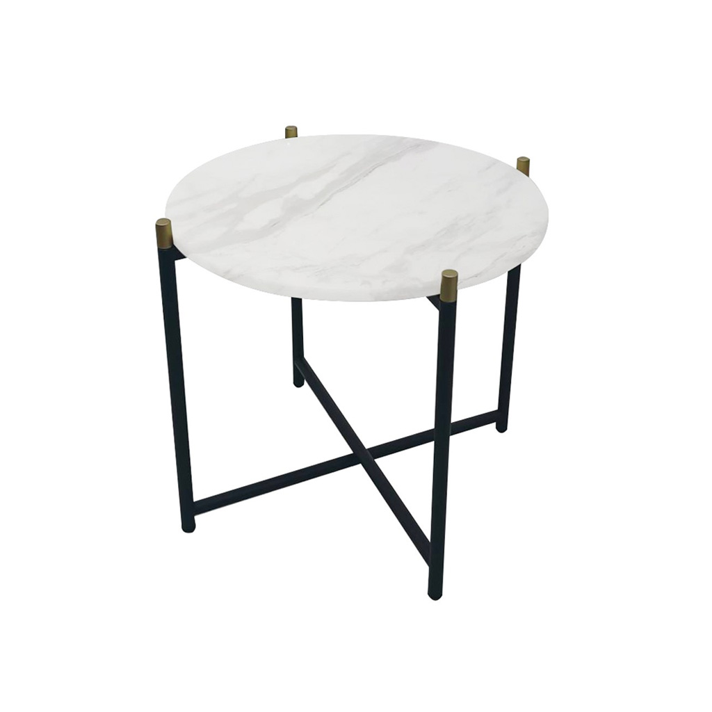 Banof End Table-D50-Black Steel/White Stone