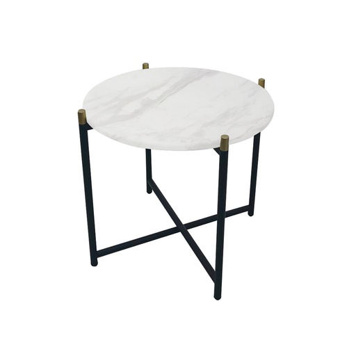 [19216491] Banof End Table-D50-Black Steel/White Stone
